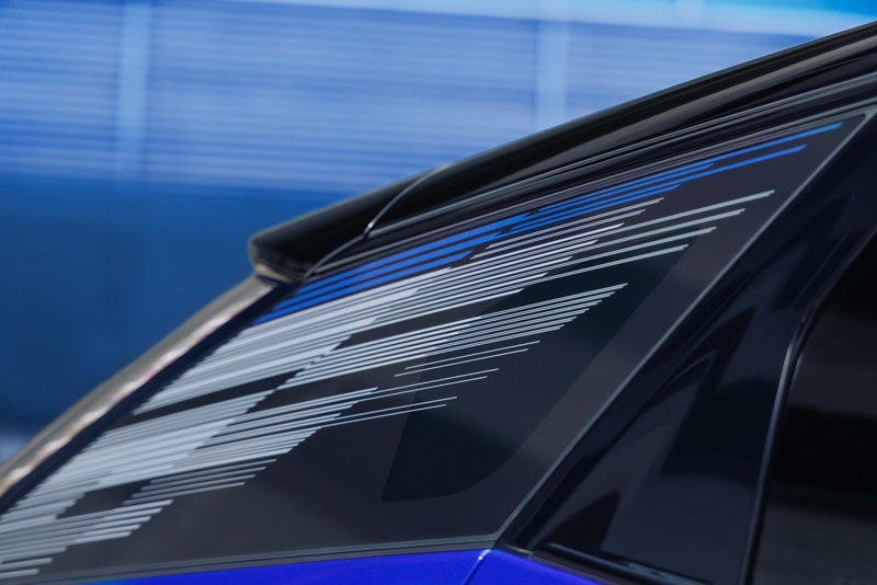 Close-up of the Modern Pattern on the 2026 OPTIQ-V Rear Quarter Glass | Cadillac of Bellevue in Bellevue WA